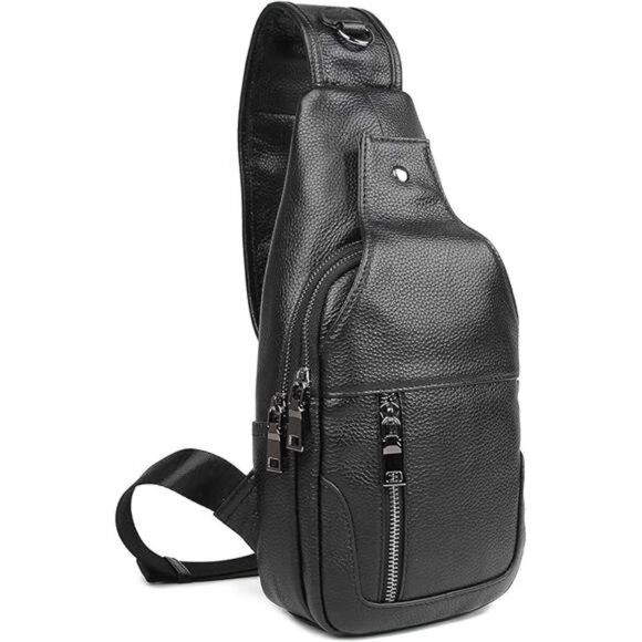 Cowhide Leather Waterproof Casual Daypack Sling Shoulder Chest Crossbody Bag - Picture 8 of 8